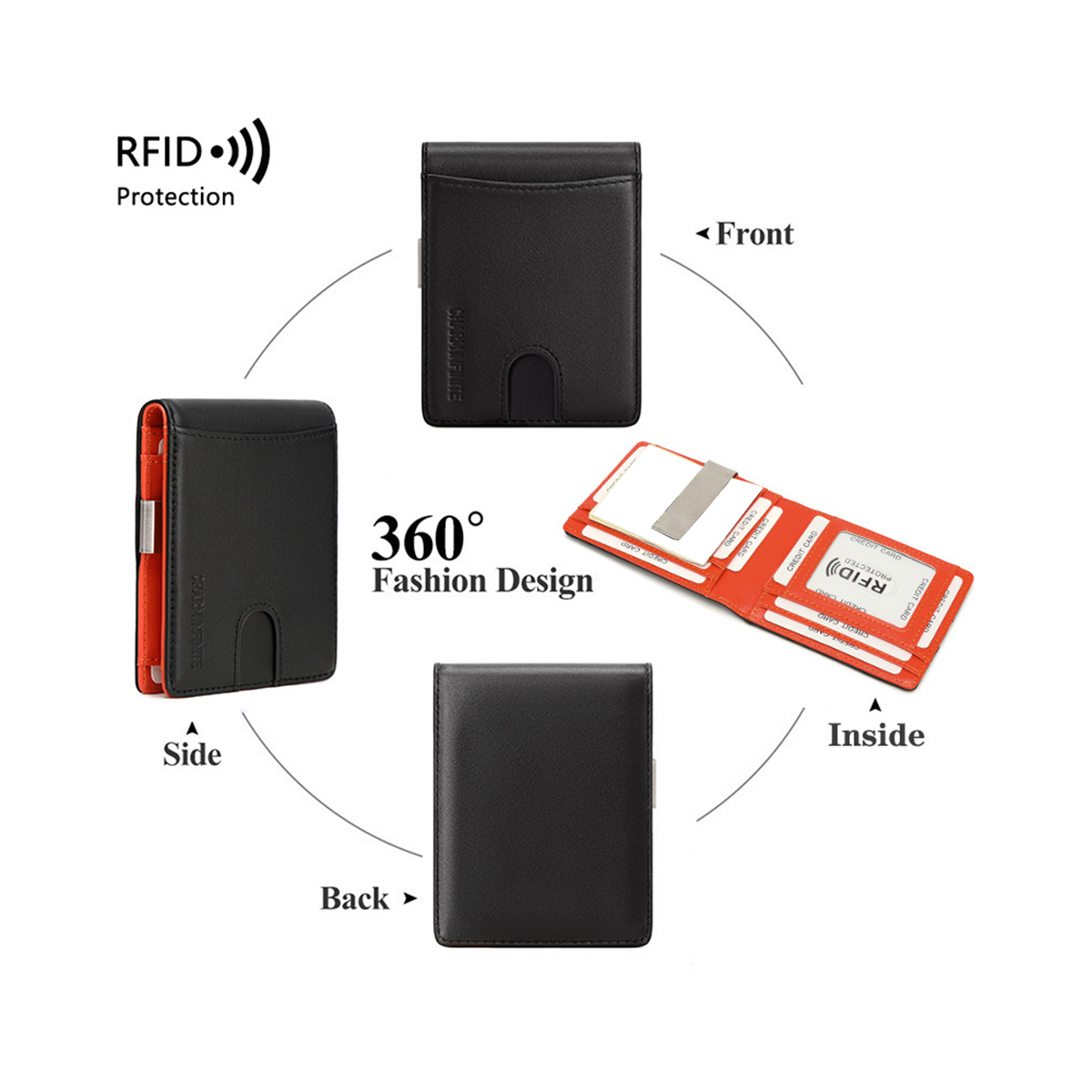 Minimalist RFID SIim Leather Wallet with Money Clip Blocking Credit Card Holder